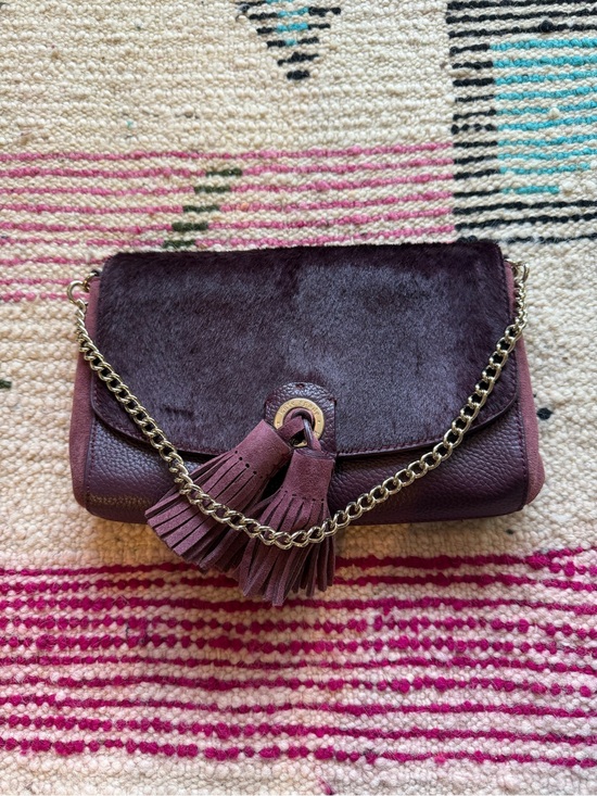 kate spade Handbags - kate spade sequoia crossbody/clutch in plum leather, pony hair w tassel & chain